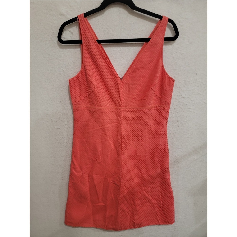 Ann Taylor Size 12 Coral Pink Cotton Dress Textured V-Neck Summer Sheath